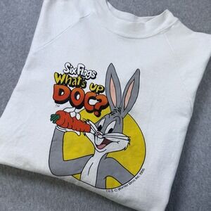 Vintage 1986 Bugs Bunny Six Flags Sweatshirt Tee Jays USA White Large (Womens M)